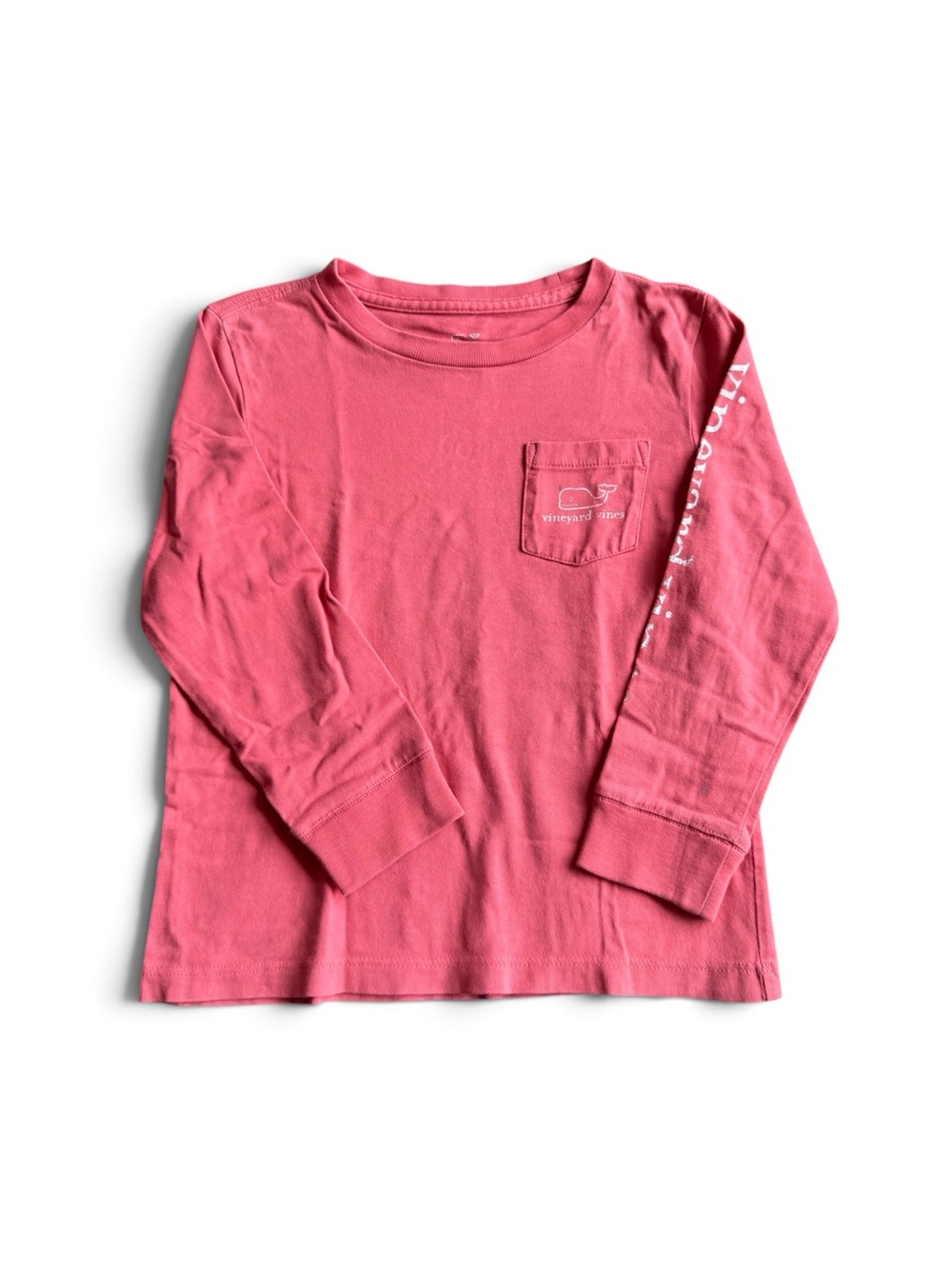 Vineyard Vines Girls Long Sleeve Pocket Tee Pink 4T Whale Logo